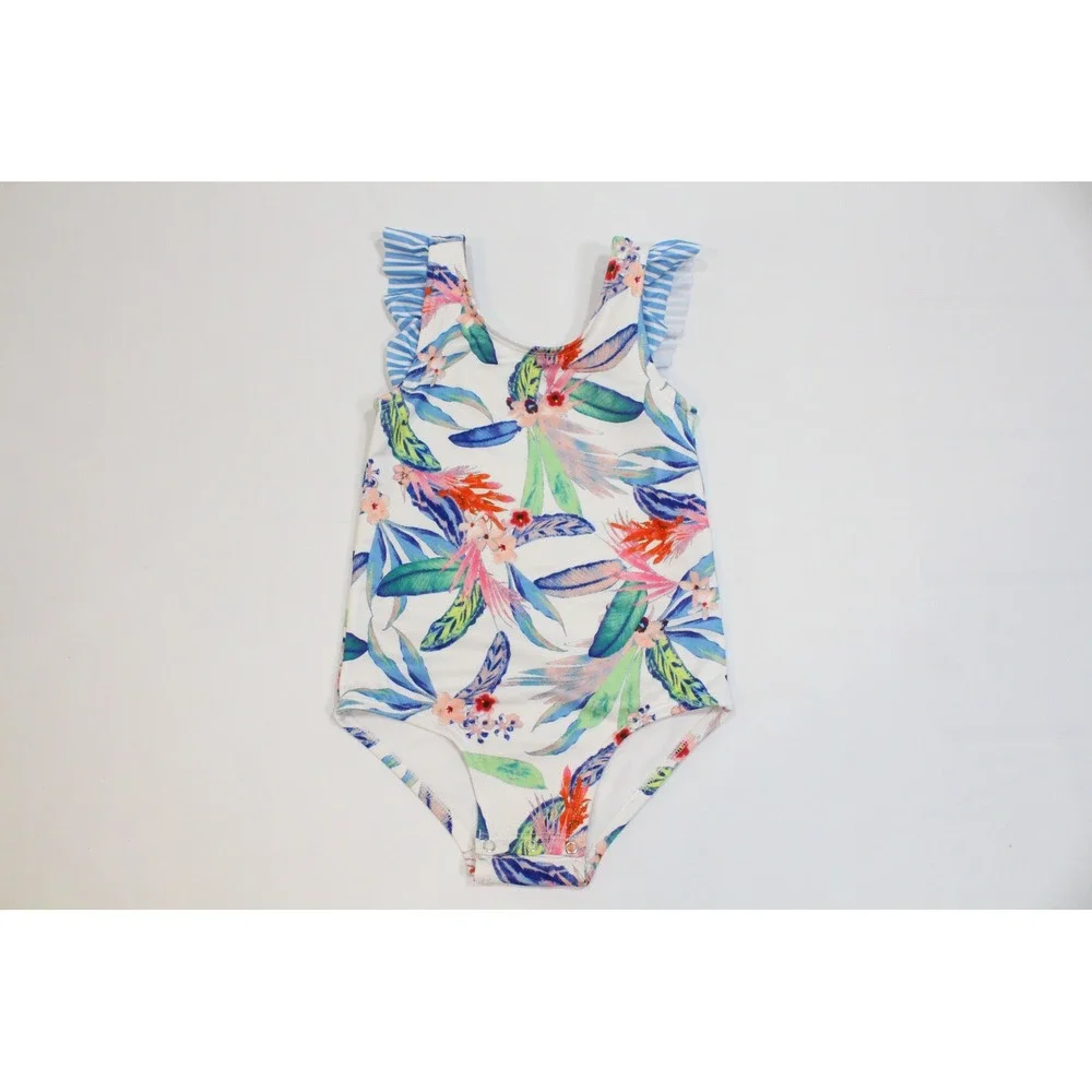 Outdoor Oasis Toddler Girls Tropical Floral Ruffle One Piece Swimsuit Size 4T